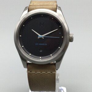 MVMT Rise Los Angeles Watch Men Stainless Black Dial Date Leather New Battery